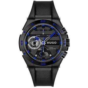 HUGO Black-plated watch with leather strap