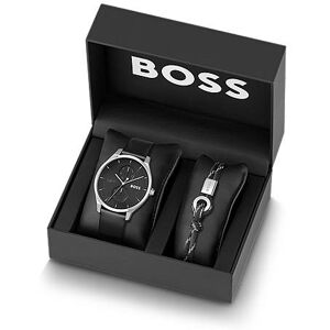 Boss Gift-boxed black-dial watch and cord cuff set