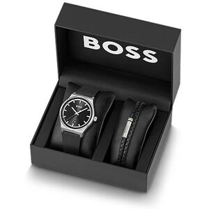 Boss Gift-boxed black-dial watch and braided-leather cuff