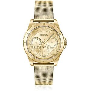 HUGO Mesh-bracelet watch in yellow-gold-tone steel