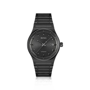 Boss Black-plated automatic watch with groove-textured dial