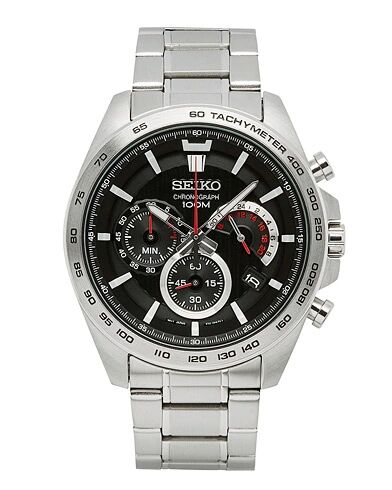 Seiko Chronograph XL 44mm Steel/Black Dial men One size Sølv