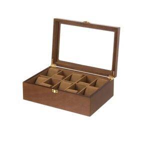 LOLAhome Joyero para relojes de 10 compartimientos de madera y cristal marrón de 29x20x9 cm