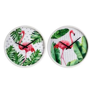 LOLAhome Set de 2 relojes de flamencos blanco y rosa de madera y metal de Ø 30 cm