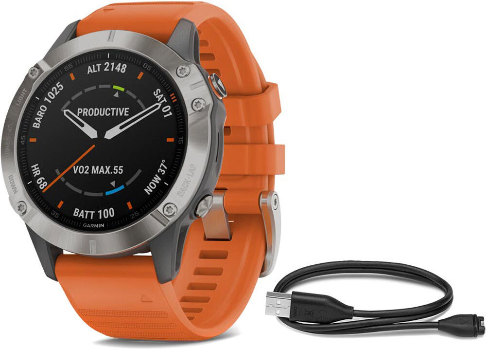 Garmin Pulsómetros con gps fenix 6 sapphire ti gray w/orange band