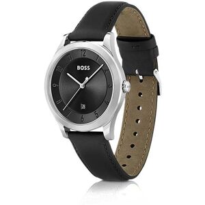 Boss Leather-strap watch with black dial