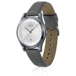 Boss Grey-plated watch with leather strap