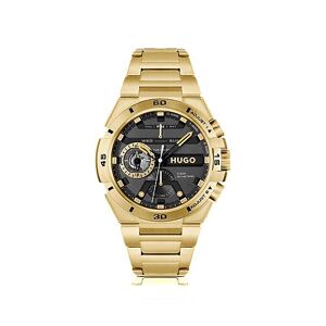HUGO Black-dial watch in yellow-gold-tone steel