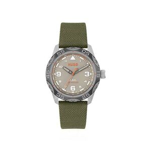 HUGO Grey-dial watch with green fabric strap