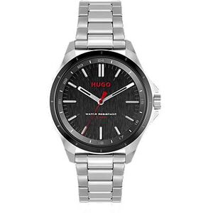 HUGO Black-dial watch with stainless-steel link bracelet