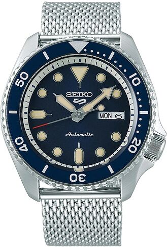 Seiko 5 Sports Mens 43mm 100m Automatic Steel Mesh/Blue Dial