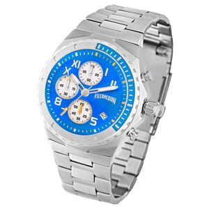 - Montre Homme en Acier Chronographe argentée Cadran Bleu Argenté Orange