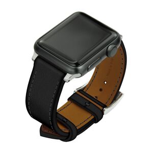 Noreve Bracelet en cuir pour montre Apple Watch – Griffe 1 Negre poudro Boitier - Inserts 42 / 44 / 45 mm argenté + boucle ardillon argentée