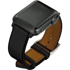 Noreve Bracelet en cuir pour montre Apple Watch Negre poudro Boitier - Inserts 38 / 40 / 41 mm noir + boucle ardillon argentée - Publicité