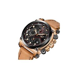Lige hommes montres mode etanche affaires analogique quartz montres militaires sports chronographe marron cuir grand cadran - Publicité