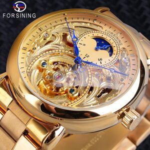 – montre mécanique automatique pour hommes, horloge, Phase de lune dorée, bracelet en acier, marque supérieure