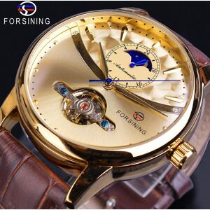 Montre automatique Phase de lune Royal hommes doré étanche montre-bracelet mécanique décontracté en cuir véritable horloge Tourbillon