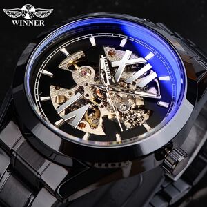 Winner – Montre automatique pour Homme, cadran squelette en verre à lumière bleue, lumineux noir, étanche, en acier inoxydable, mécanique - Publicité