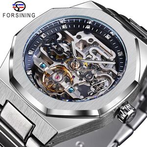 Forsining Montre automatique décontractée 3D diamant squelette creux hommes montres lumineuses montres militaires Tourbillon Montre Homme - Publicité