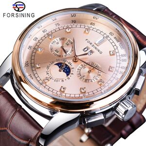 Phase de lune Shanghai mouvement boîtier en or rose bracelet en cuir véritable marron montres pour hommes montre automatique de luxe de marque supérieure