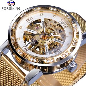 Montre Homme Mode Casual Classique Populaire Maille Ceinture Creux Strass Manuel Montre Mécanique