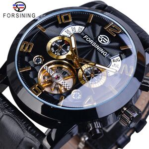 Tourbillion mode vague noir doré horloge multi-fonction affichage hommes automatique mécanique montres haut de gamme de luxe