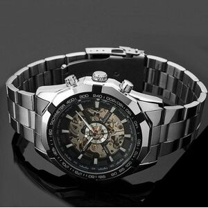 Montres automatiques squelette Ramidos pour hommes montre-bracelet en acier inoxydable argenté - Publicité