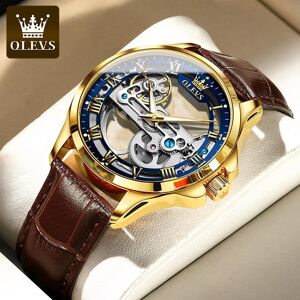Olevs – montre-bracelet mécanique squelette pour hommes, horloge automatique, bracelet en cuir, montre d affaires, cadeau pour hommes - Publicité