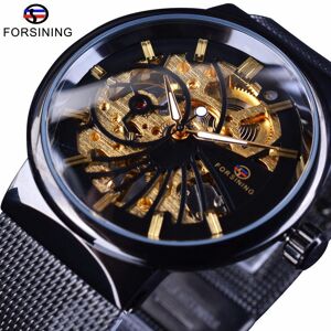 FORSINING montre pour hommes entièrement en acier inoxydable Transparent automatique montre mécanique squelette Steampunk horloge hommes Relogio - Publicité