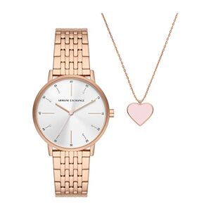 Armani Exchange Montre pour femme , mouvement trois aiguilles à quartz, boîtier en acier inoxydable or rose de 36 mm avec bracelet en acier inoxydable, - Publicité