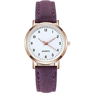 TianWlio Montre Femme Élégant Etanche Analogique Quartz Ronde Montres PU Cuir Bracelet Montre Femme Classique Business Simple Conception Montre-Bracelet pour Femmes (Purple, One Size) - Publicité