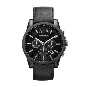 Armani Exchange Montre pour Homme, Mouvement Chronographe à Quartz, Boîtier en Acier Inoxydable Noir de 45 mm avec Bracelet en Cuir, - Publicité