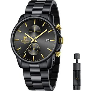 Affute Montre à Quartz pour Homme avec chronographe étanche en Acier Inoxydable et métal, Aiguilles colorées, N Or Noir - Publicité