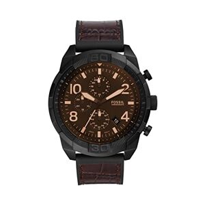 Fossil Montre pour Homme Bronson, Mouvement Chronographe, Boîtier en Acier Inoxydable Noir de 50 mm avec Bracelet en Cuir, - Publicité