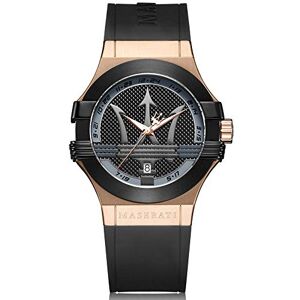 Maserati Montre pour Homme, Collection Potenza, Mouvement à Quartz, à Trois Aiguilles avec Date, en Acier, PVD Or Rose, PVD Noir et polyuréthane - Publicité