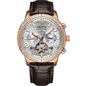 OBLVLO Montre mécanique classique de luxe multifonction automatique pour homme en acier inoxydable Tourbillon étanche CM-T, -pww, Sangle - Publicité