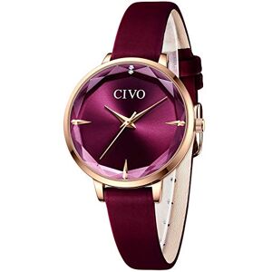 CIVO Montre Femme Slim Ultra Minimaliste Montres Femmes Étanche Ciel Étoilé Montre Femme Bracelet Cuir Montre Sport Femme Élégant Simple Classique Montres Analogiques Dames Adolescent Rouge - Publicité