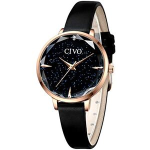 CIVO Montre Femme Slim Ultra Minimaliste Montres Femmes Étanche Ciel Étoilé Montre Femme Bracelet Cuir Montre Sport Femme Élégant Simple Classique Montres Analogiques Dames Adolescent Noir - Publicité