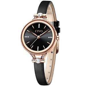 CIVO Montre Femme Noir Slim Ultra Cuir Etanche Bracelet à Quartz Analogique - Publicité