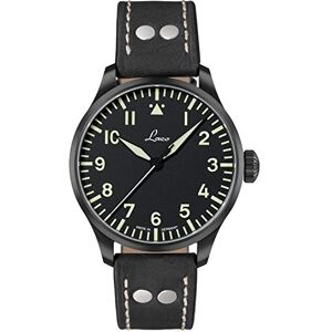 Laco Montre aviateur, automatique, boîtier en acier inoxydable, verre saphir, 5 bar, fabriquée en Allemagne, Basis Altenburg Bracelet en cuir noir Cadran noir, Herren, bracelet - Publicité