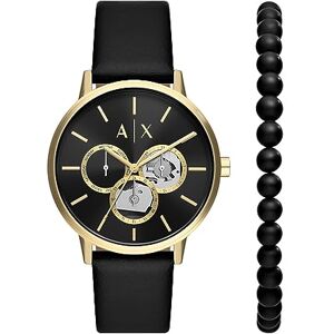 Armani Exchange Montre pour Homme, Mouvement Multifonction, Boîtier en Acier Inoxydable Doré de 42 mm avec Bracelet en Cuir, - Publicité