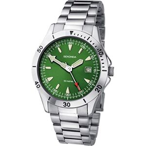 Sekonda Montre à quartz analogique pour homme avec cadran vert et bracelet en acier inoxydable argenté - Publicité