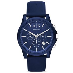 Armani Exchange Montre pour Homme, Mouvement Chronographe, Boîtier en Acier Inoxydable Bleu de 44 mm avec Bracelet en Silicone, - Publicité