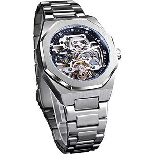 FORSINING Montre automatique mécanique pour homme octogonale étanche squelette de luxe diamant tourbillon bracelet en acier inoxydable argenté, Argenté, Mécanique, montre automatique - Publicité