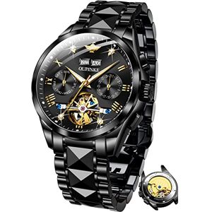 OUPINKE Montres pour hommes Automatique Mécanique Automatique Auto-remontage Squelette Luxe Cristal Saphir Diamant Acier Tungstène Étanche Robe d'affaires Montres Cadeaux, Noir , Bracelet - Publicité