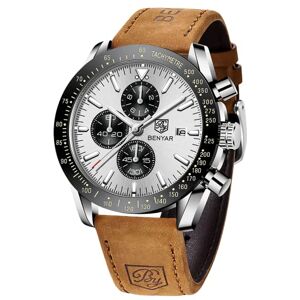 BY BENYAR BENYAR Montre Homme Etanche Analogique Quartz Chronographe Lumineuses Date Grand Cadran Classique Mode Affaires Montres Bracelet en Cuir Marron Cadeau élégant pour Hommes - Publicité