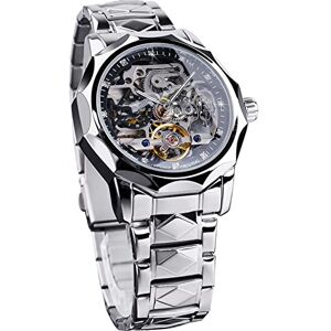 Forsining Montre automatique pour homme avec mécanisme squelette et tourbillon Montre tendance et professionnelle Étanche Cadran en diamant de luxe, Argenté., Bracelet - Publicité