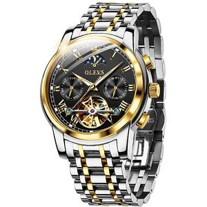 OLEVS Hommes Montre MéCanique Automatique De Luxe éTanche à Remontage Automatique Phase De Lune Chronographe Acier Inoxydable Night Light Watch Noir - Publicité