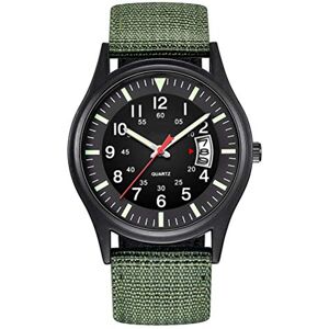 Macabolo Montre de travail analogique pour homme Style militaire Étanche Style décontracté À quartz Pour homme, vert, Bracelet - Publicité