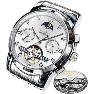 OLEVS Montre mécanique automatique pour homme squeletté avec calendrier tourbillon, étanche, lumineuse, classique de luxe, noir, argent/blanc - Publicité